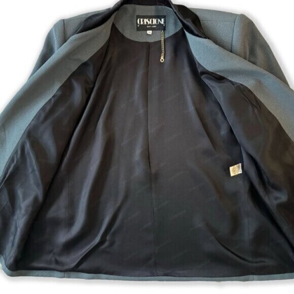 Vintage 80s Glitter Blazer – Criscione NY Green Sparkle Jacket, Satin Collar - Picture 4 of 6